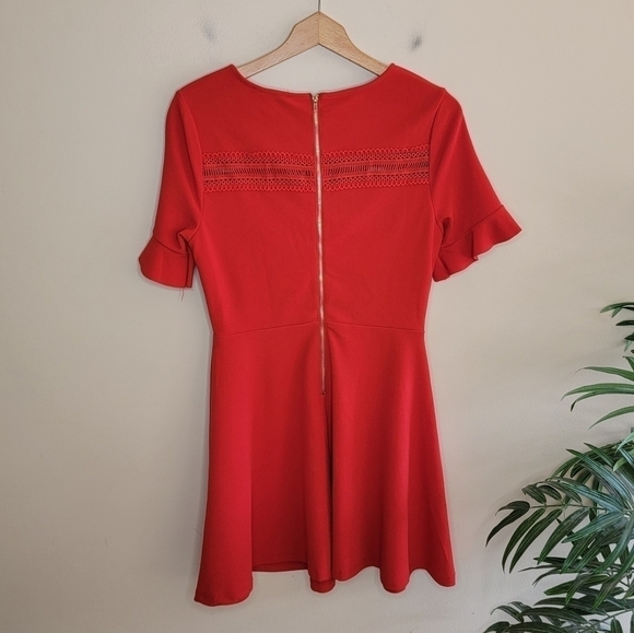 She + Sky | Red A-line Dress with Crochet Lace Detail - Picture 5 of 7